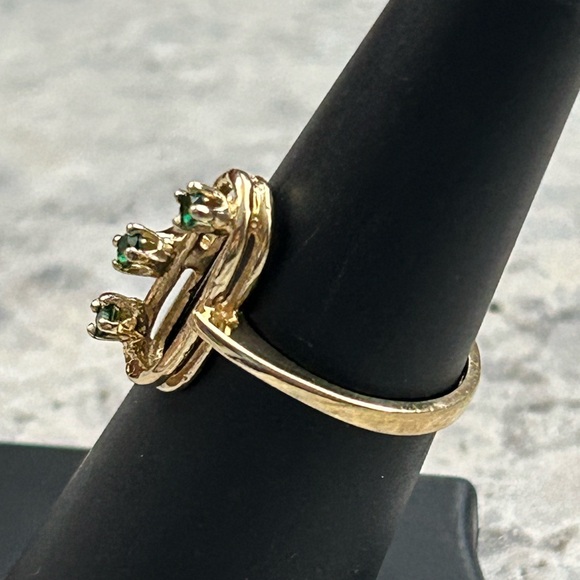 Vintage Multi Emerald Ring, Gold Plated Pure Silver Ring, Size 6 3/4 - Picture 3 of 9